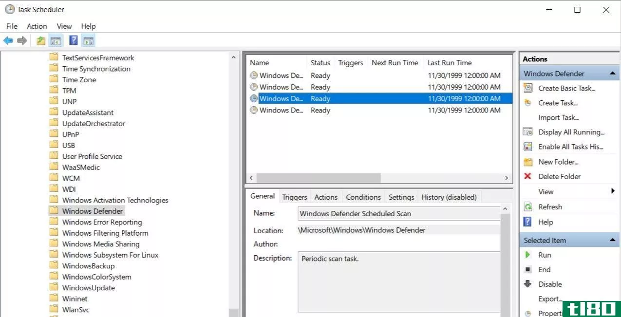 Windows Defender Scheduled scan entry in Task Scheduler