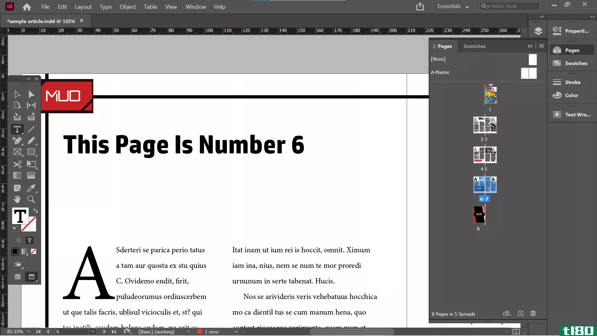 InDesign page 4 moved to 6