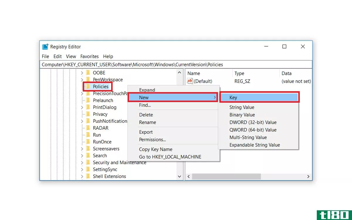 Creating the Attachments key in the Registry Editor