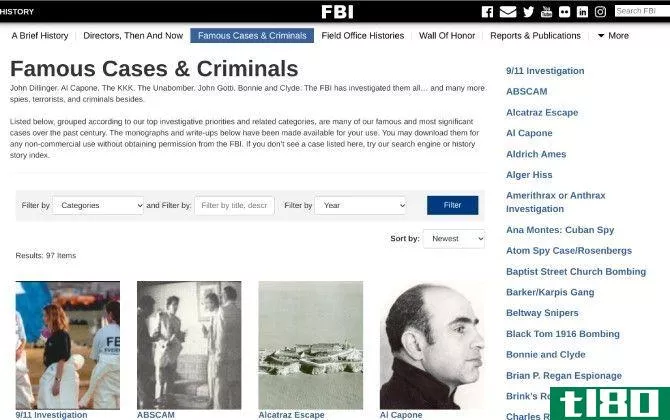 Browse through FBI's 100 most famous cases on their official site