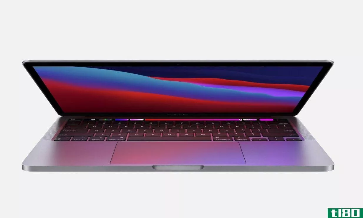 Apple's 2020 MacBook Pro with the M1 chip, halfway closed