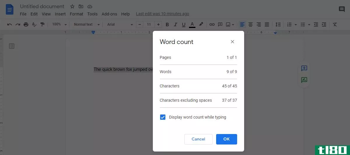 Word Count Box in Docs