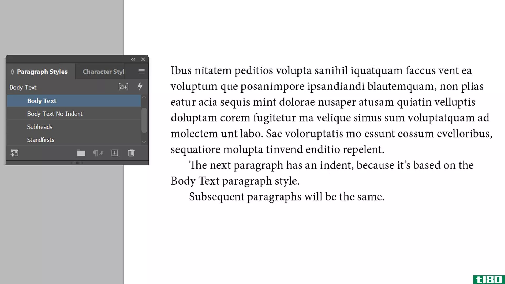 indesign next style applied