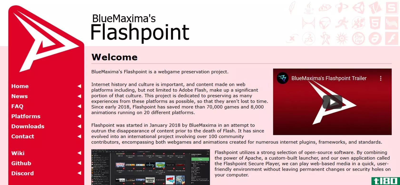 A screenshot of BlueMaxima's Flashpoint home page