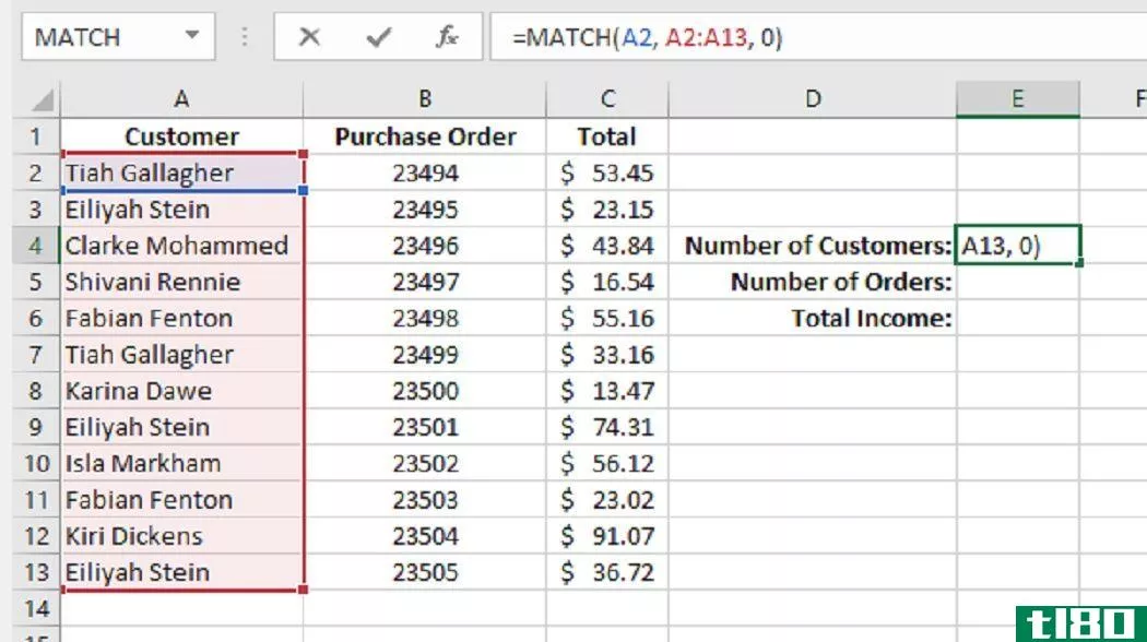 MATCH function in Excel