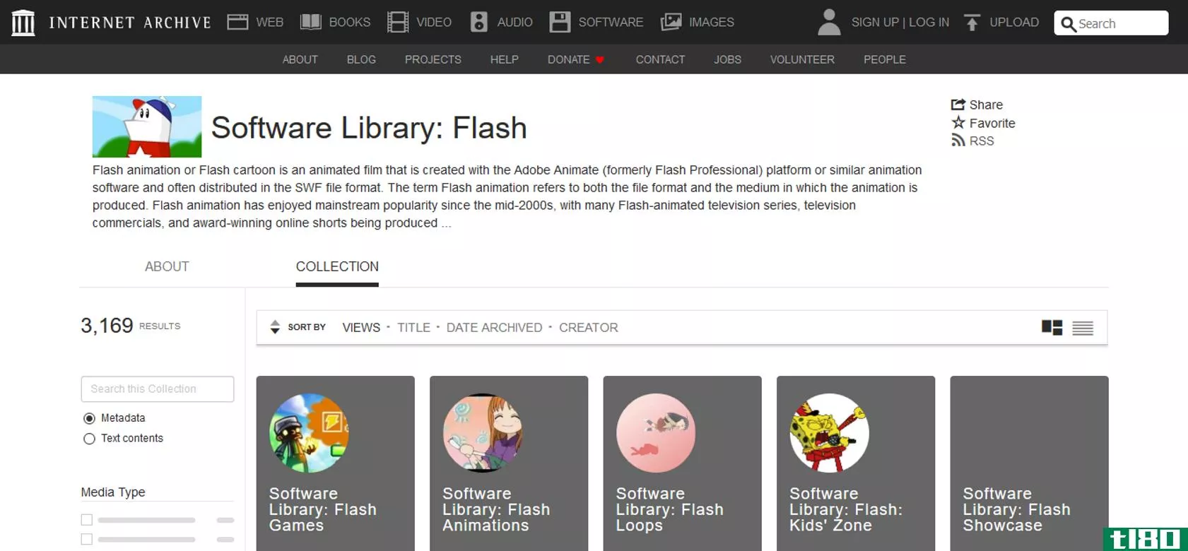 A screenshot of Internet Archive's flash library page