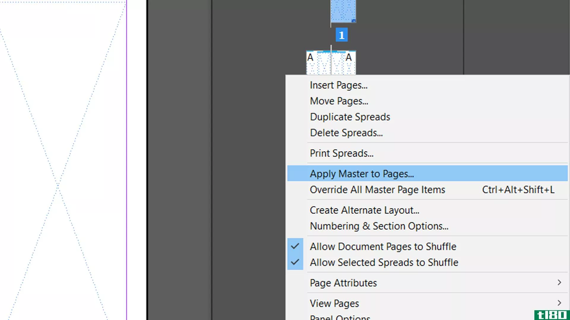 InDesign using menu to apply Master Page