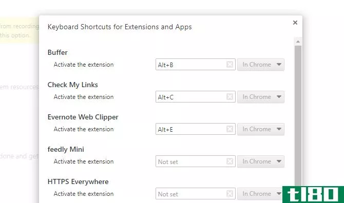 Setting keyboard shortcuts for extensi*** in Chrome