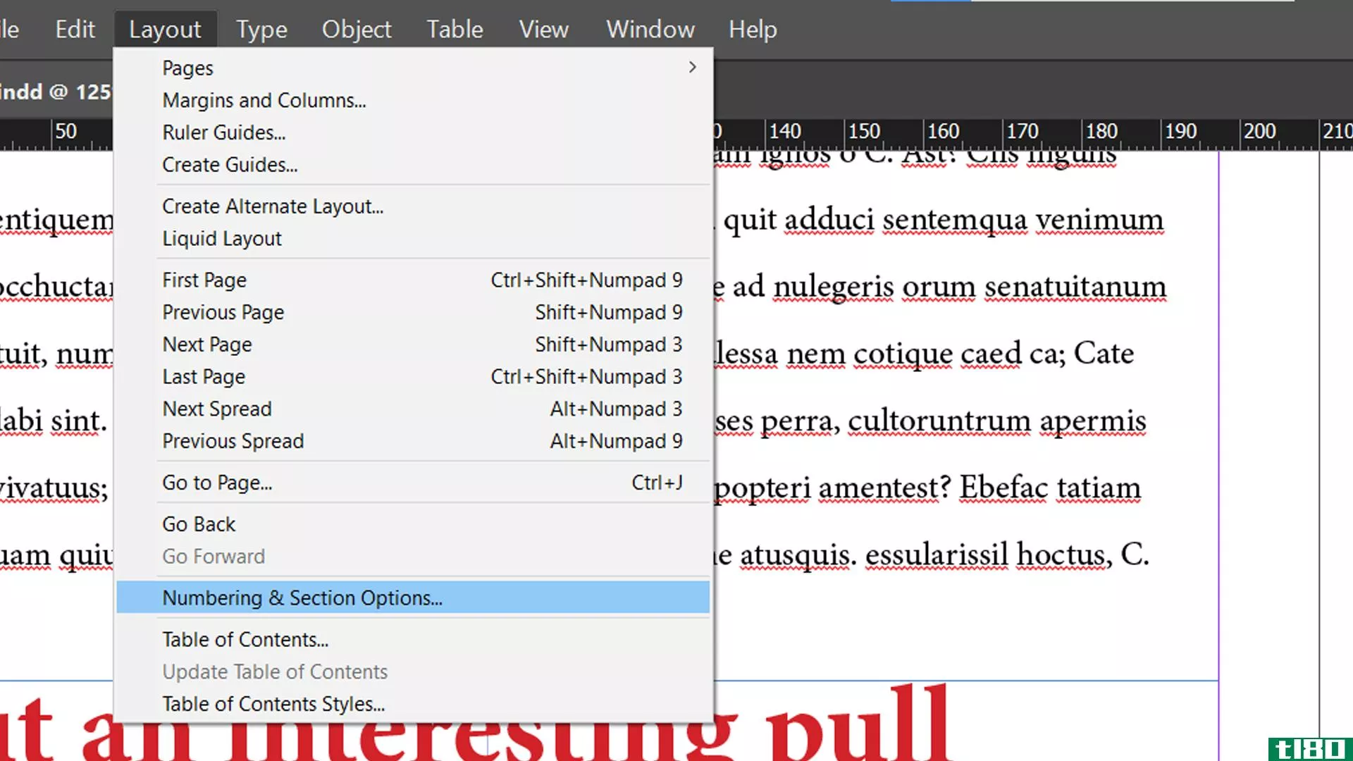 InDesign numbering and secti*** in menu
