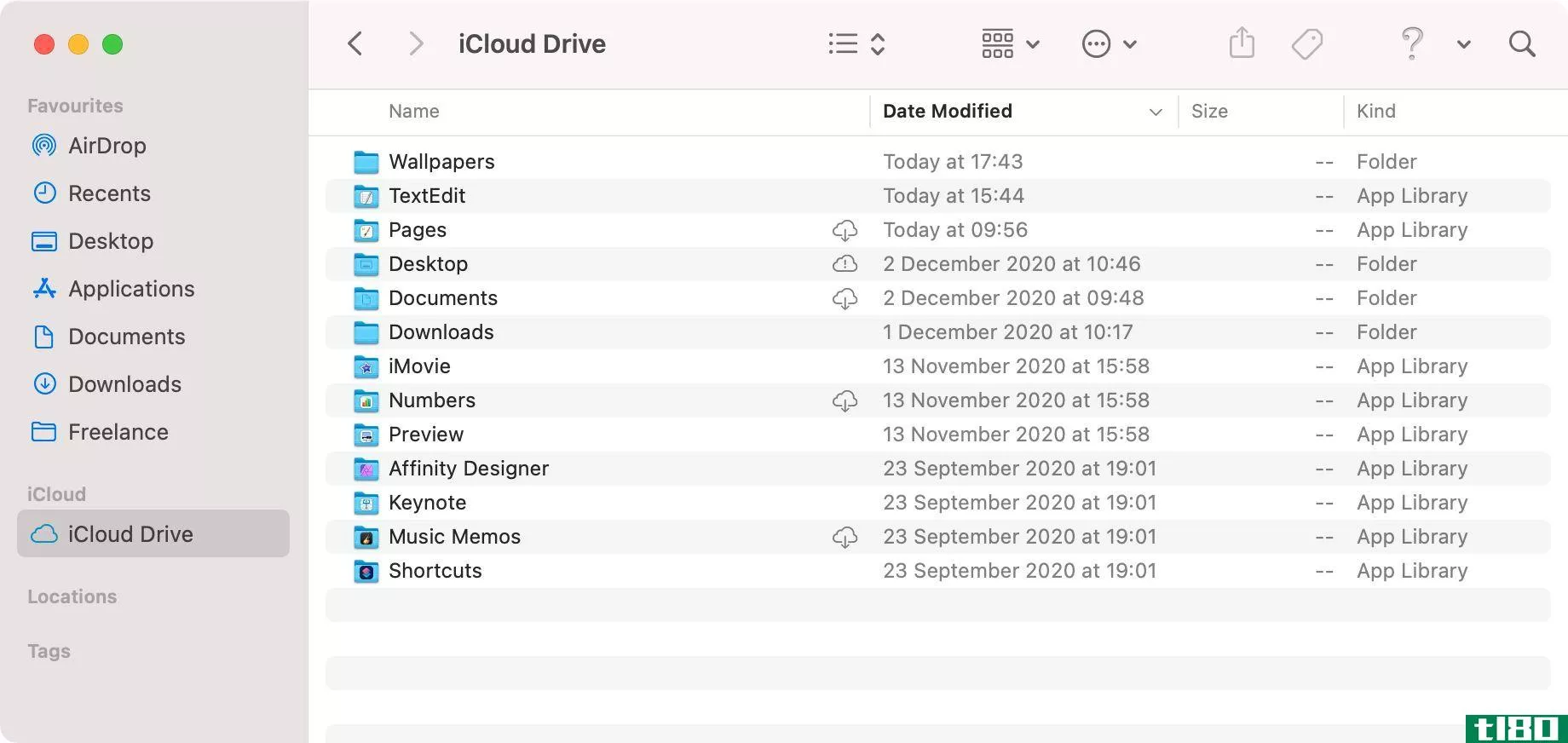 iCloud Drive in Finder without folder sizes