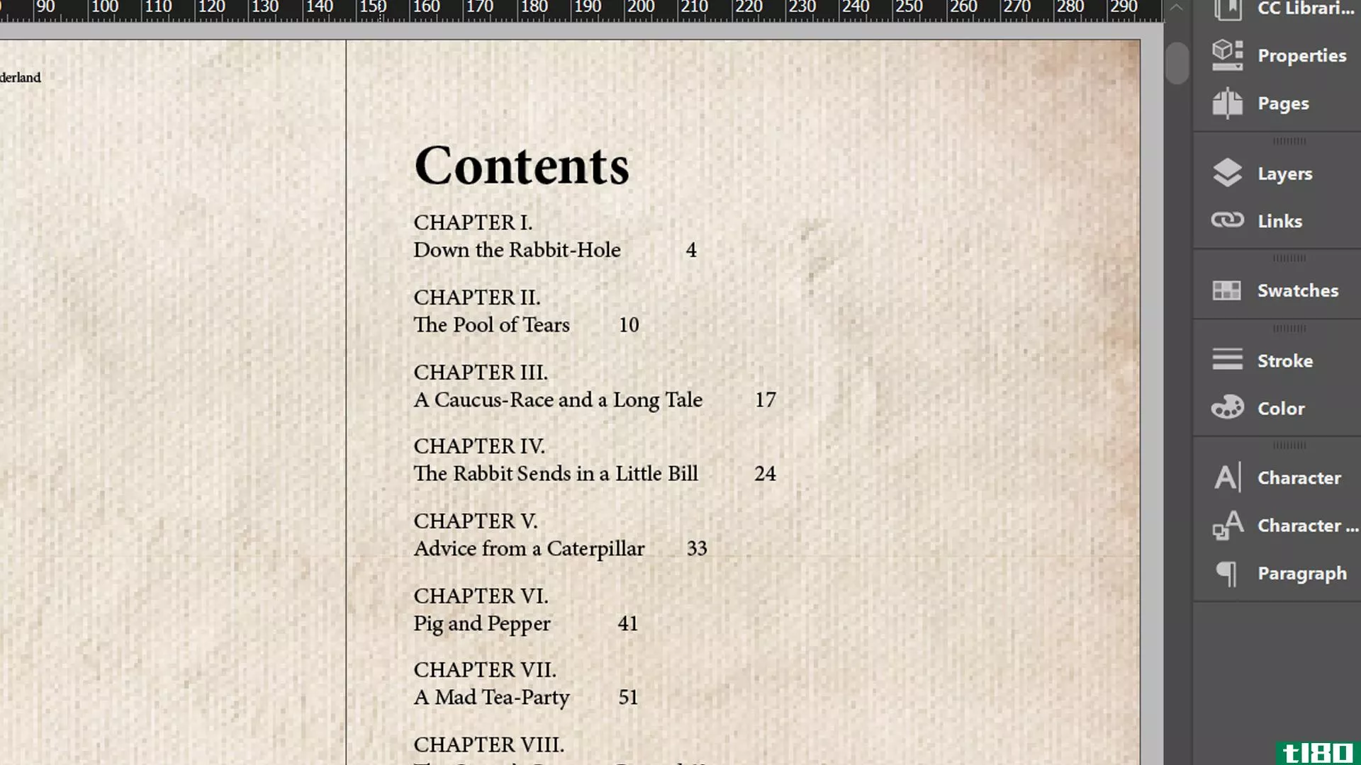 InDesign contents page with increased leading applied