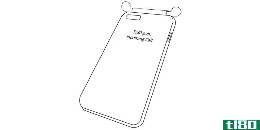An Apple patent drawing depicting an iPhone case with a screen and a holder for AirPods