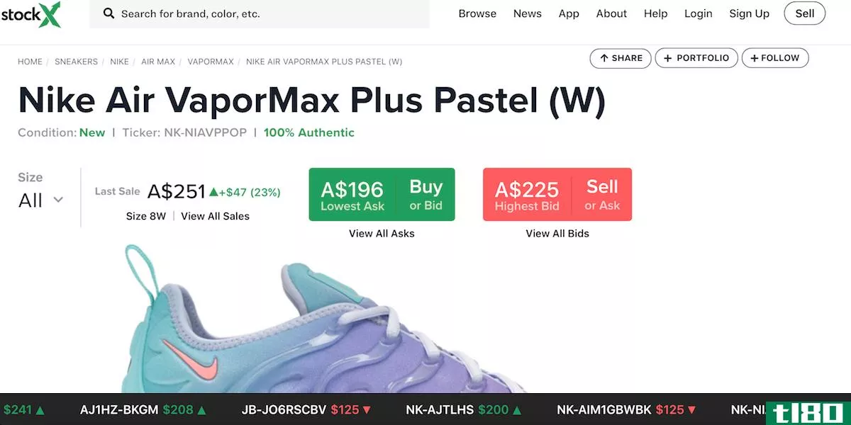 stockx sneaker price information page