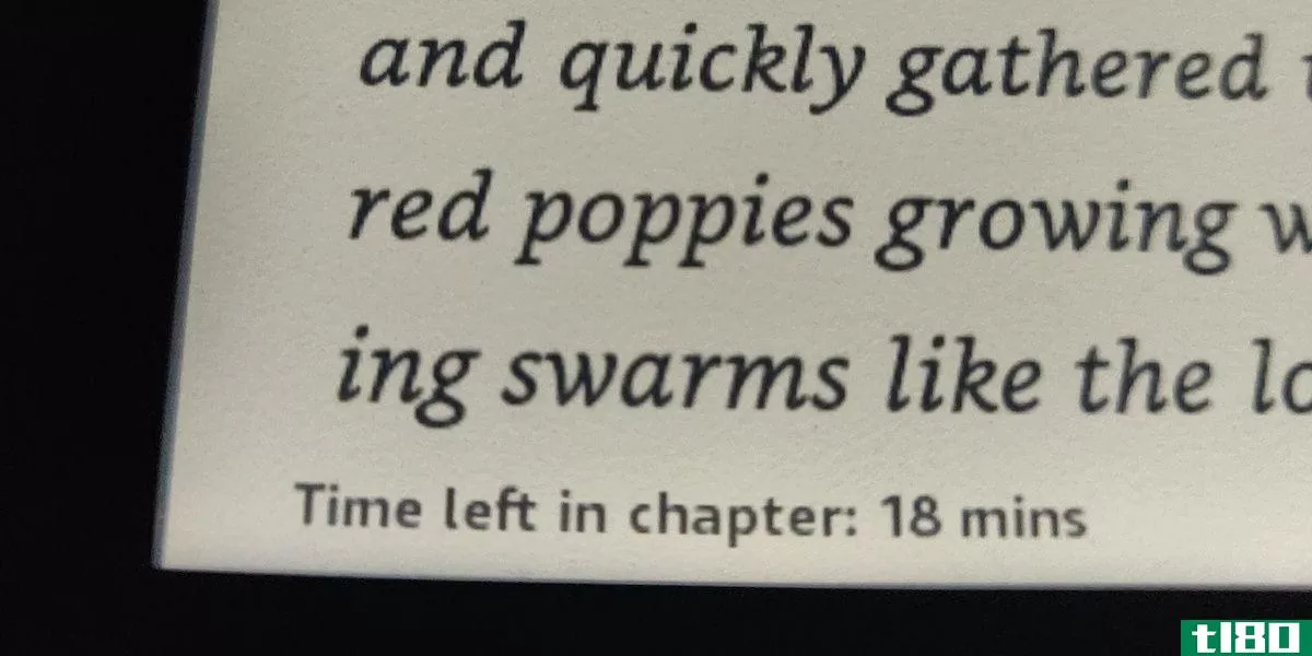 A Kindle with text and Time left in chapter: 18mins at the bottom of the screen