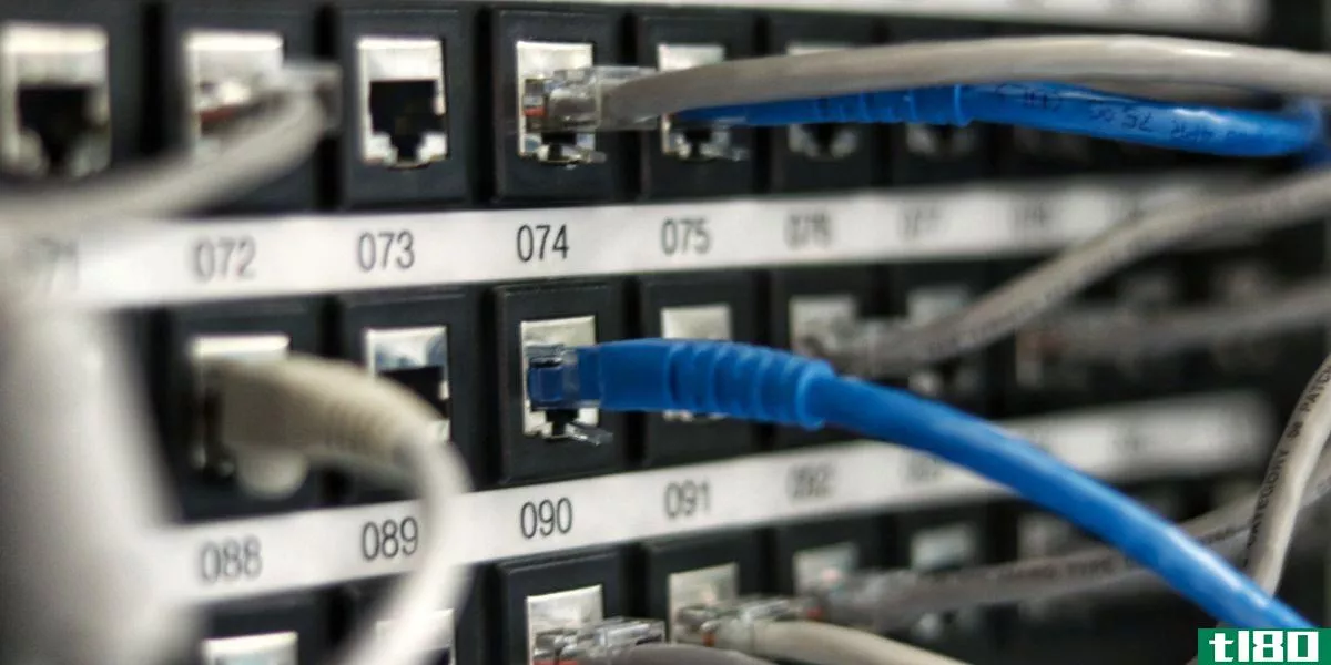 Networking switch with rj45 cables and wires