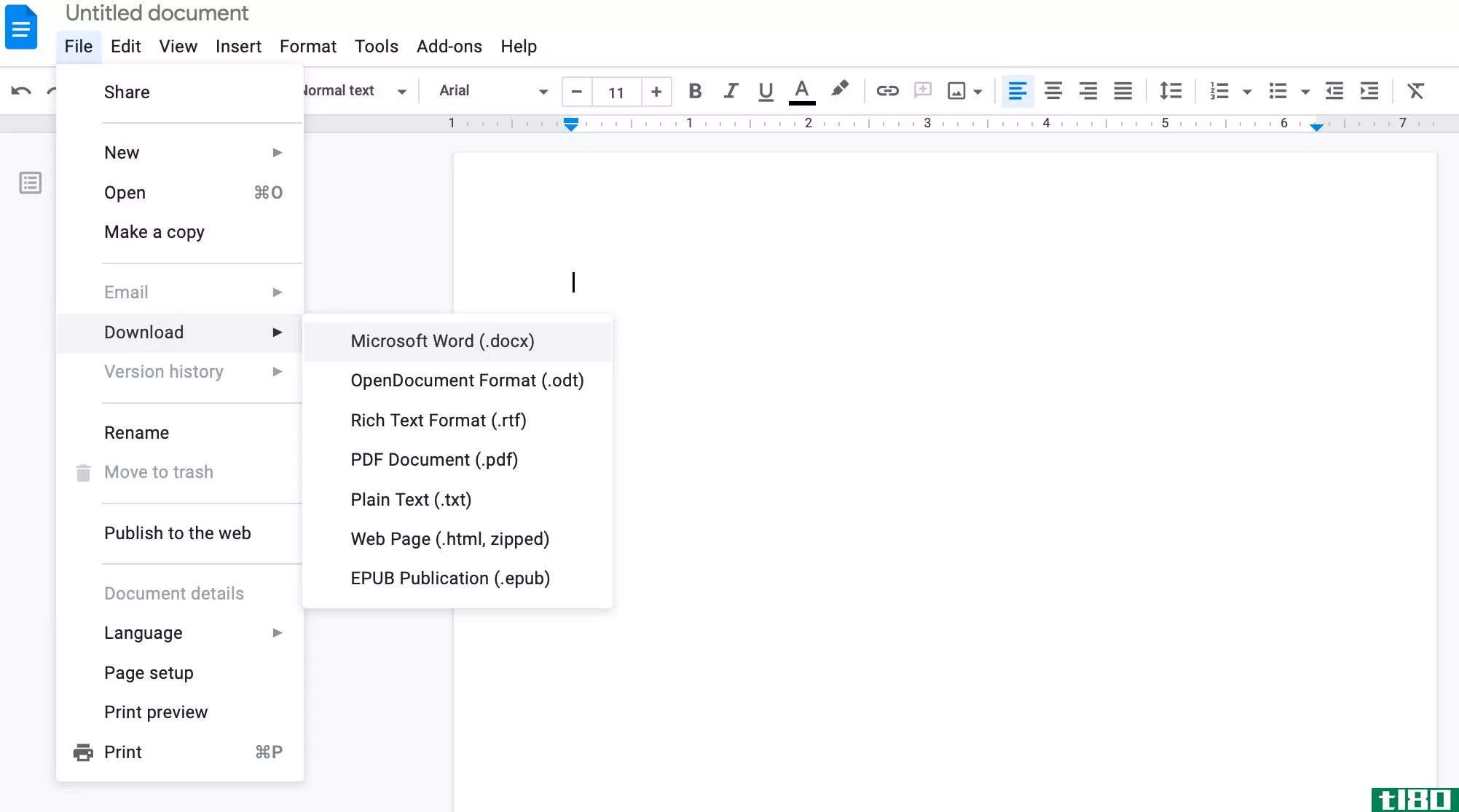 how to export a file in Google Docs