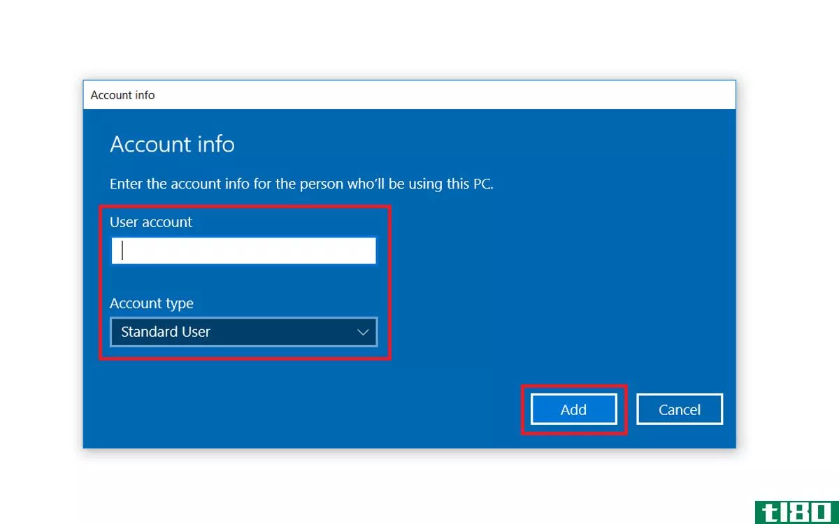 Entering account info when creating a Windows 10 account