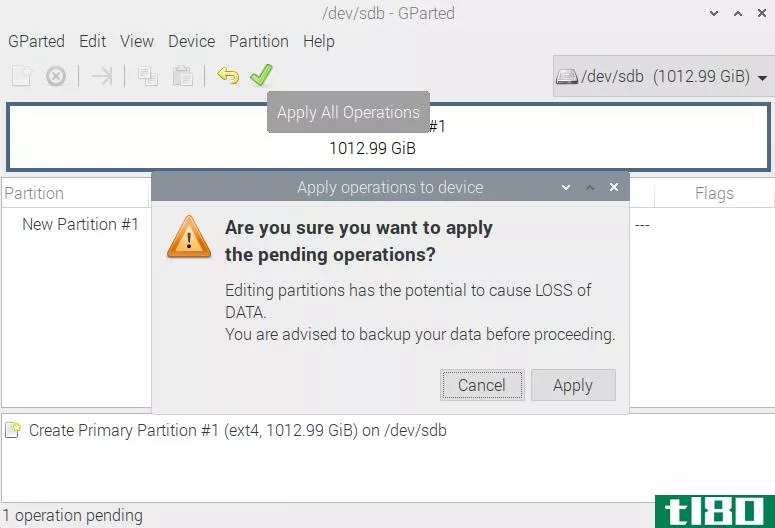 confirm the changes to the partition table