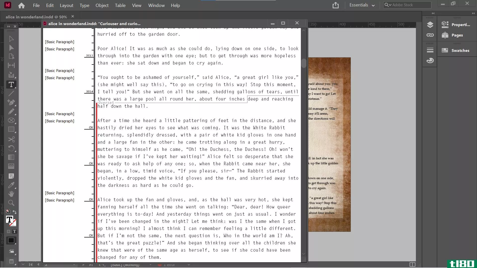 indesign story editor overset text