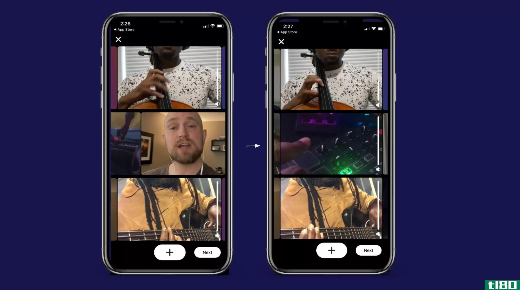 2 screenshots of the collab app showing how a user can add a new video into a collab