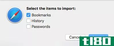 Select items to import Safari