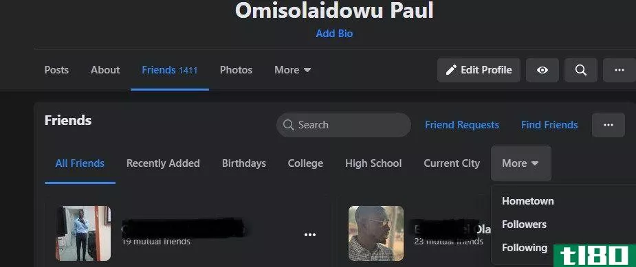 Facebook profile interface with friends