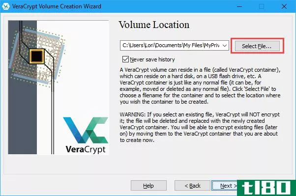 Select the Volume Location and volume file name