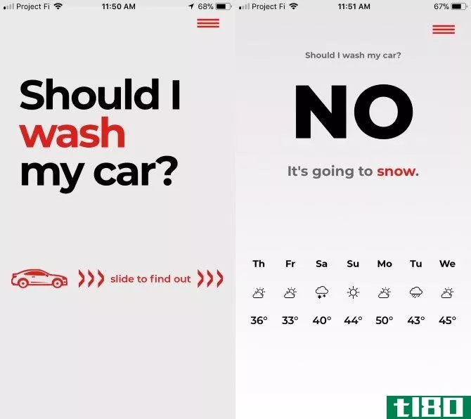 Washie Car Wash App Main Screen