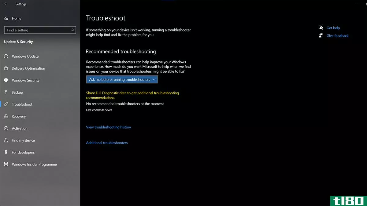 Windows 10 troubleshooting feature