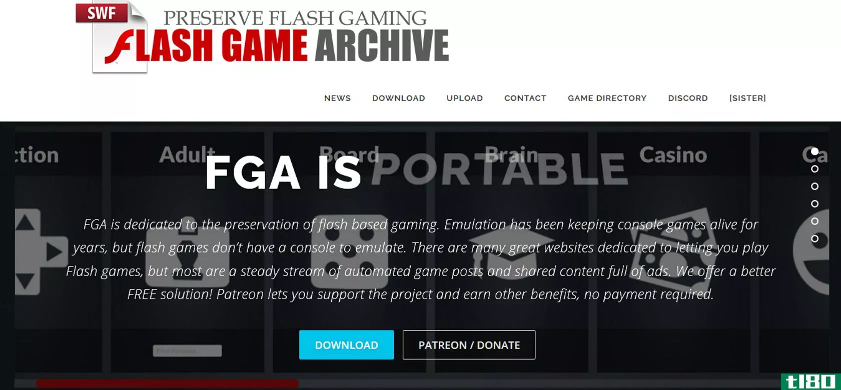 A screenshot of Flash Game Archive's home page