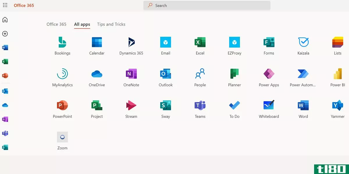 Screenshot of the Microsoft 365 Online dashboard