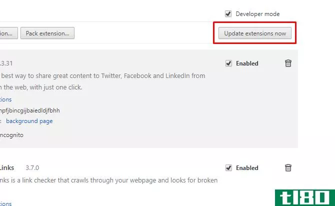 Update Chrome extensi*** now button