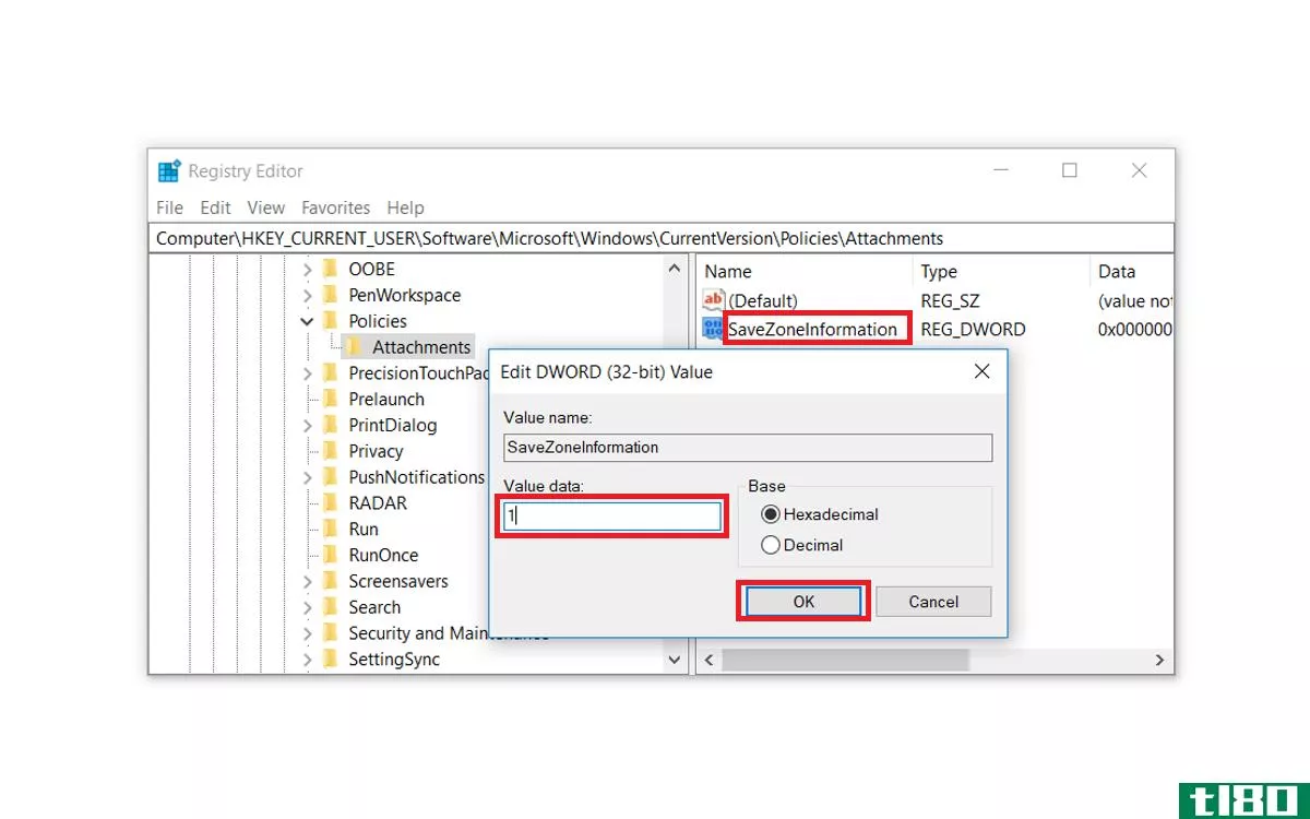 Disable the Attachment Manager in Registry Editor