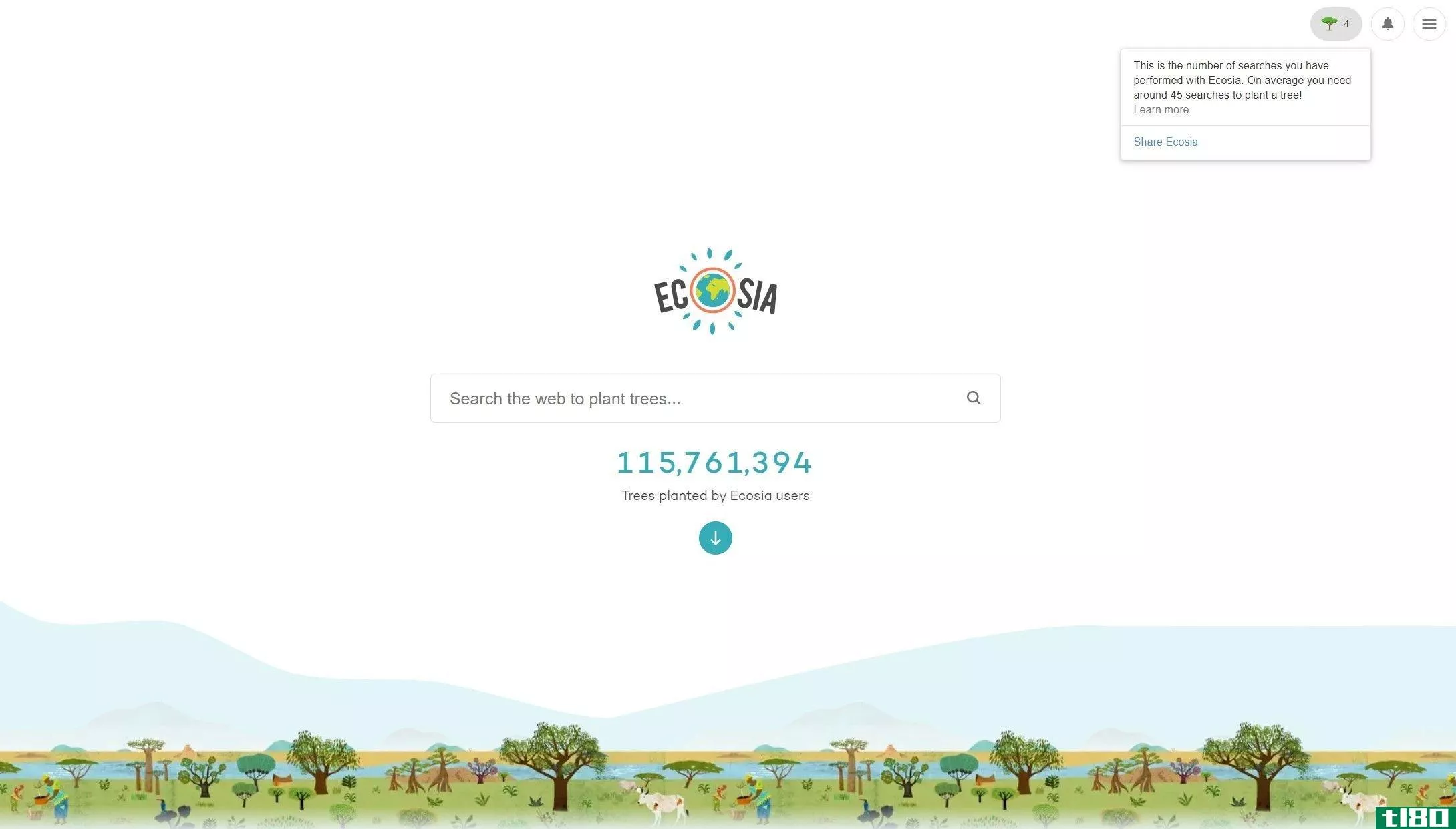 Ecosia home page interface