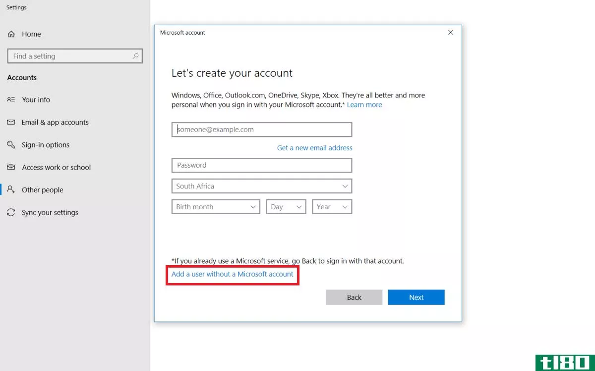 Create Windows 10 account without a Microsoft account
