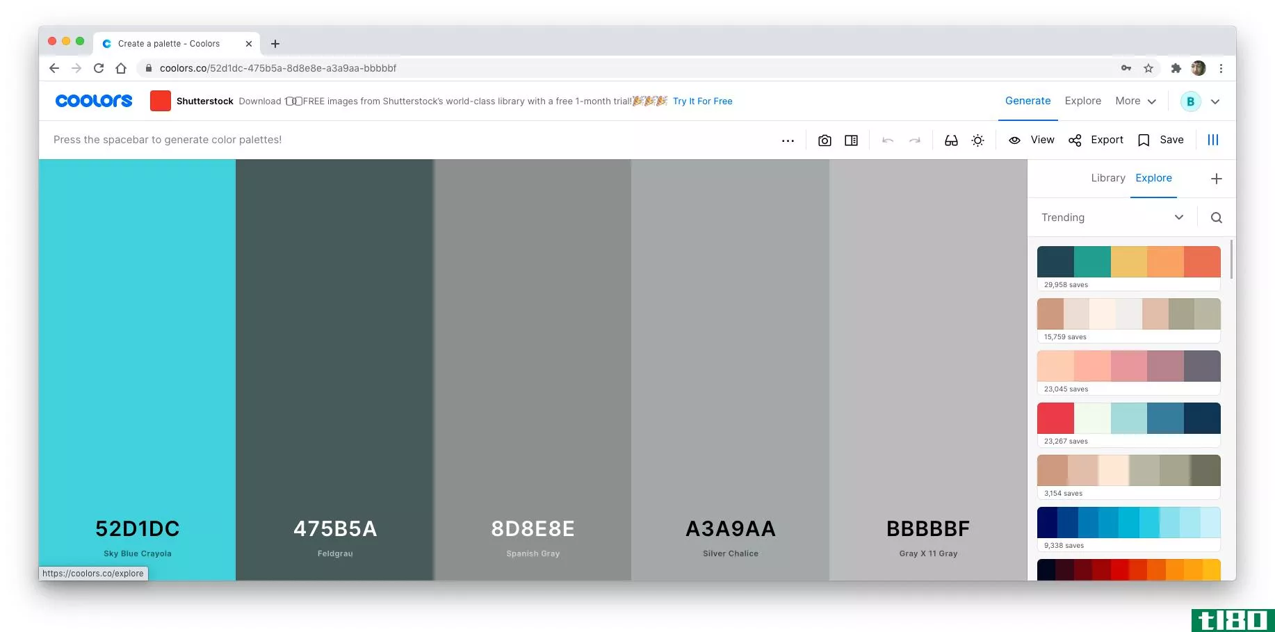 Screenshot showing the palette sidebar on Coolors.co