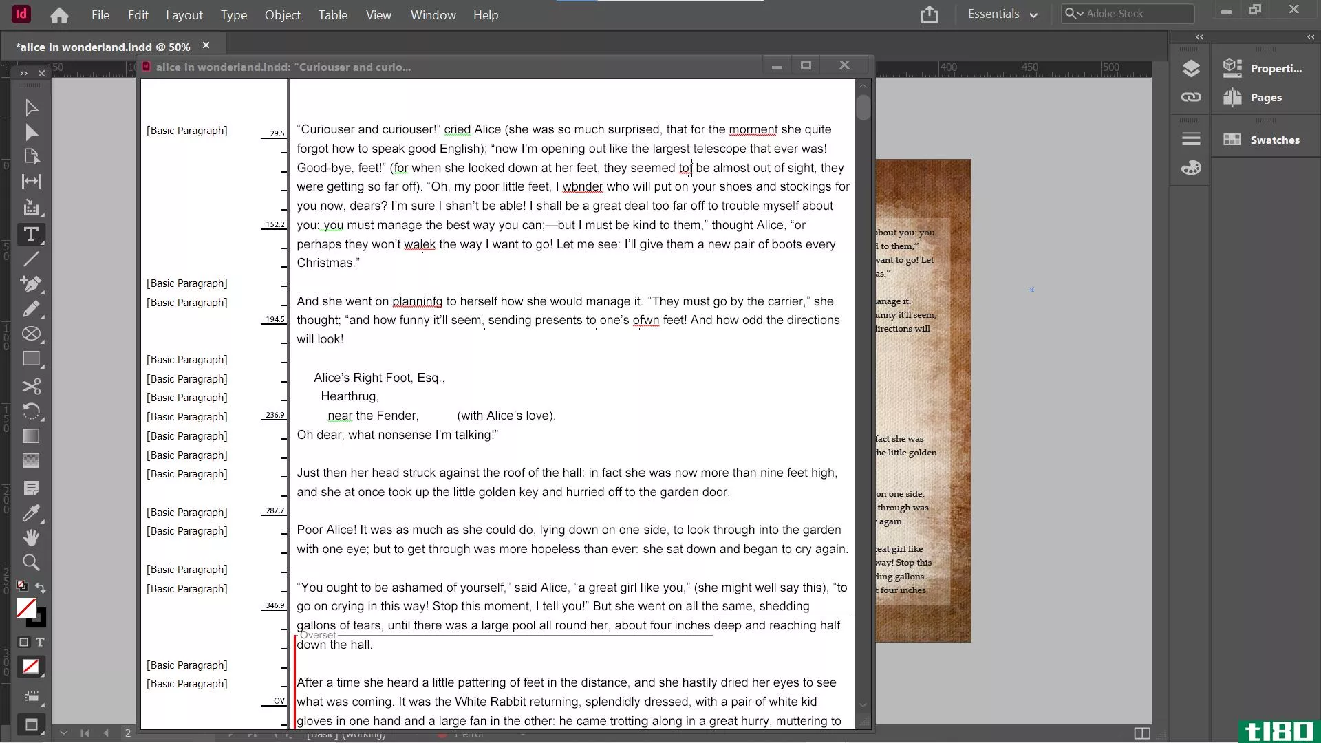 indesign story editor spelling errors