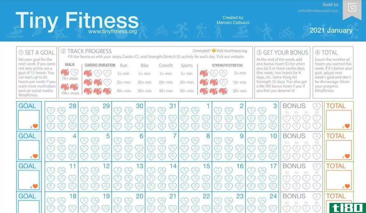 Tiny Fitness is a calendar of flexible workouts to keep you heart healthy