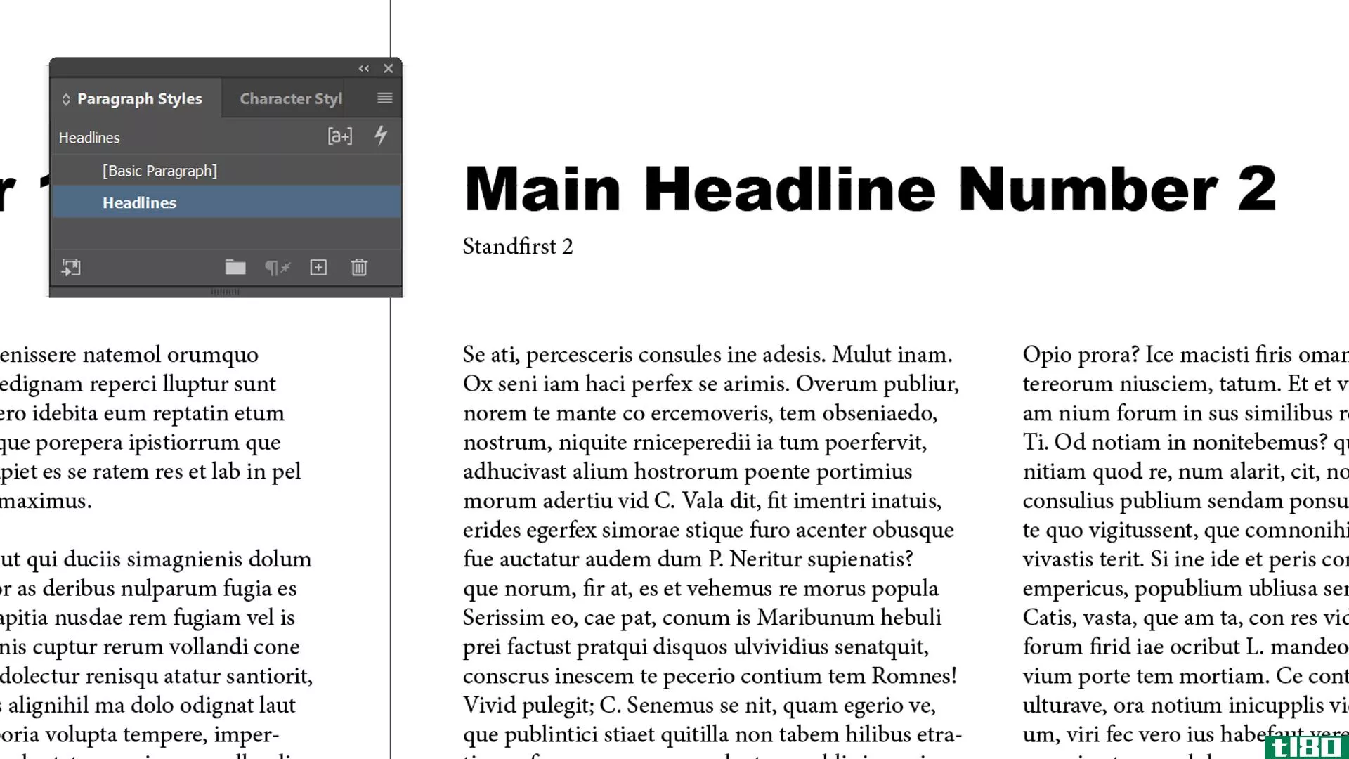 InDesign paragraph styles headlines applied