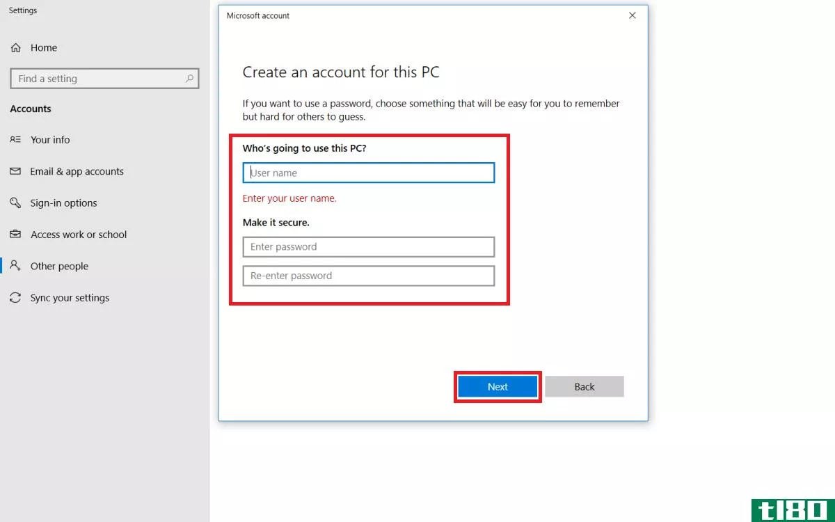 Creating a Windows 10 local account