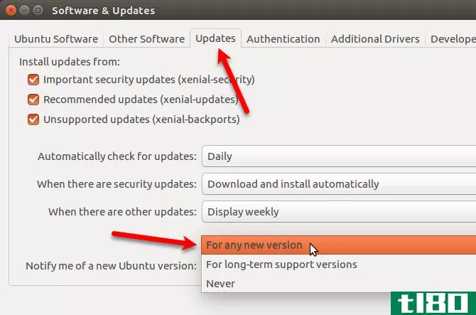 Change the setting to get notified of any new Ubuntu version
