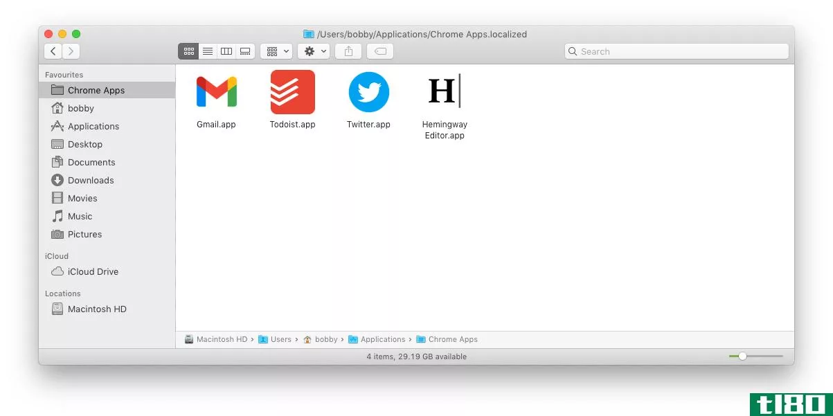 A screenshot showing the App Shortcut folder in macOS finder