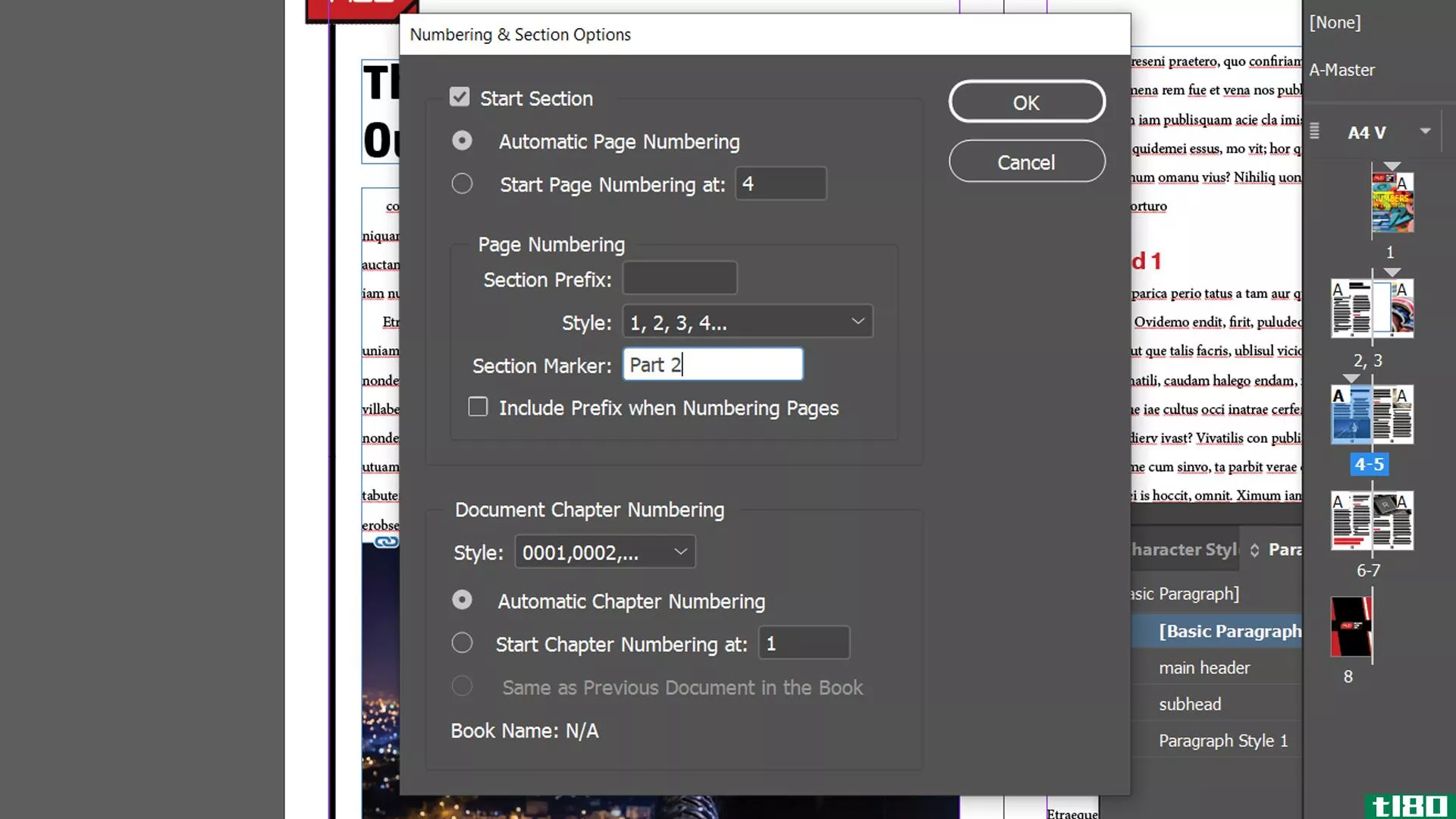 indesign Add section marker
