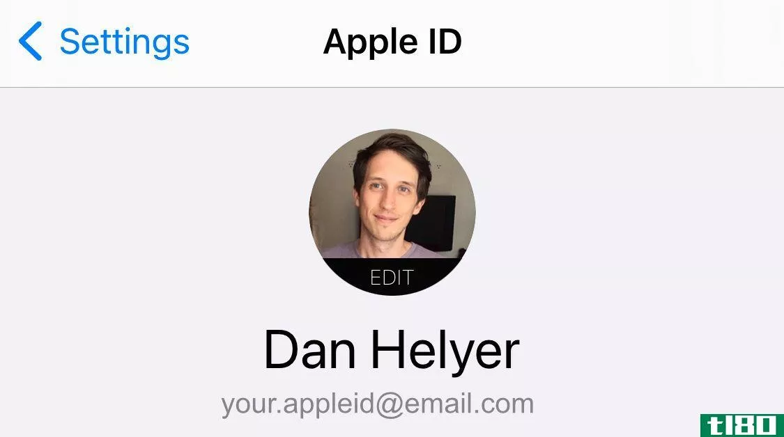Apple ID settings with username on iPhone