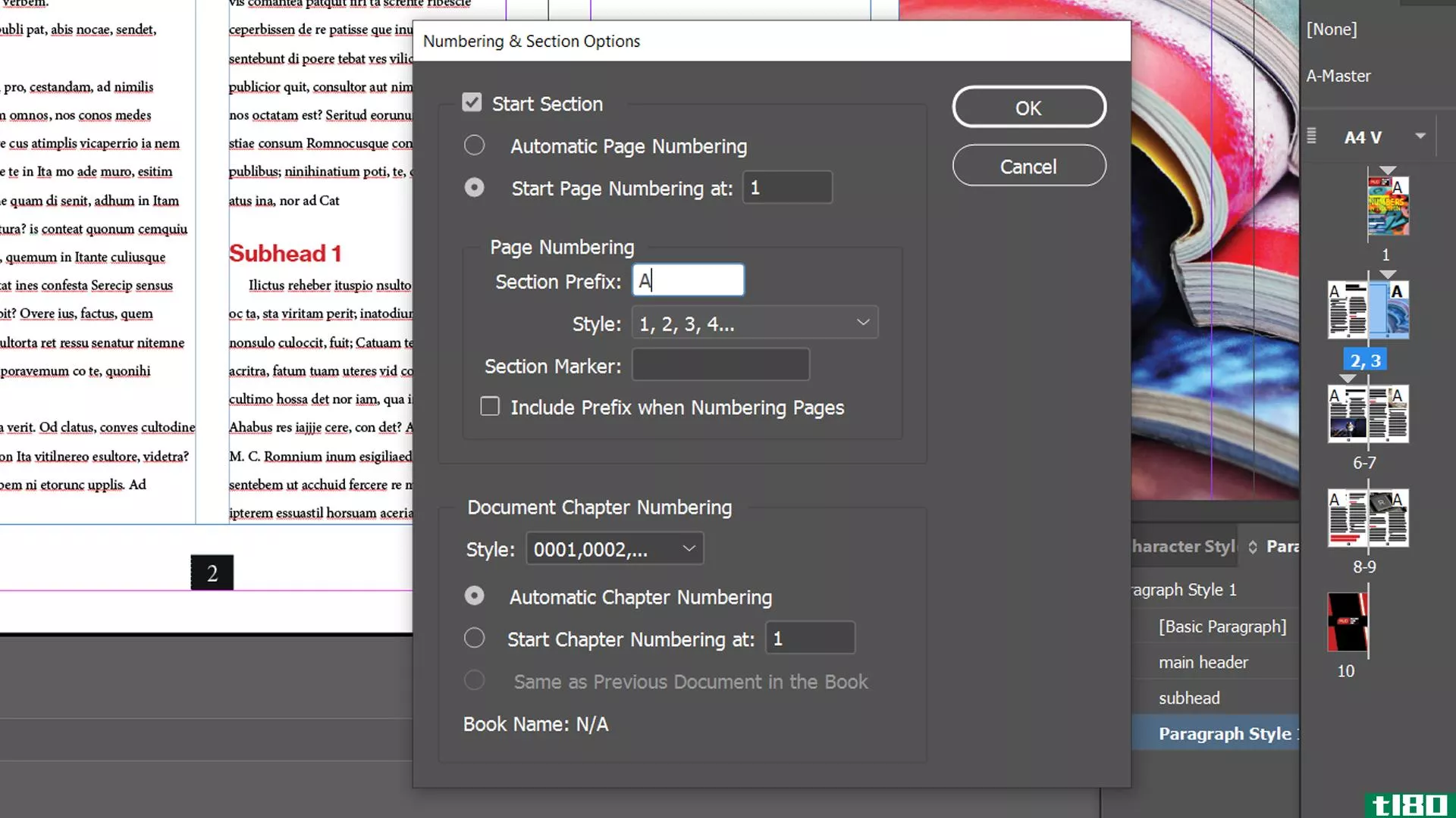 indesign adding section prefix