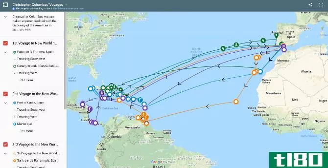 Track the four voyages of Columbus to America through this interactive map