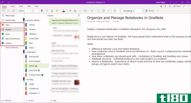 PARA system in OneNote