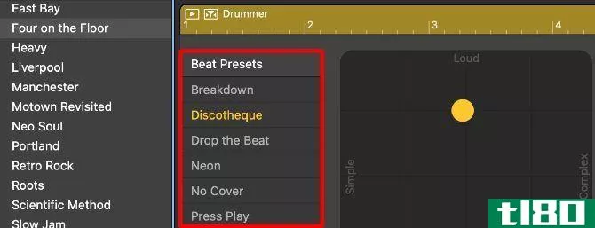 Beat Presets in the Drummer Editor Window