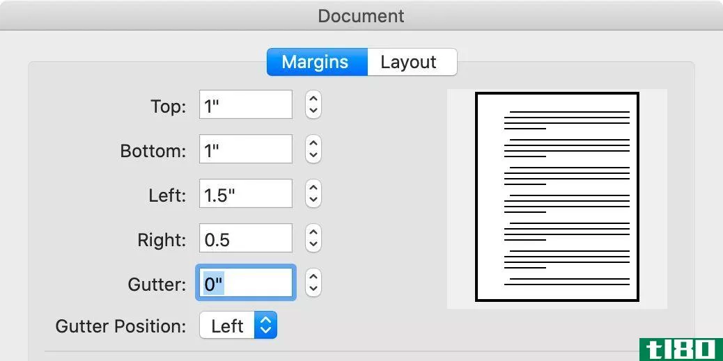 Document Margins window in Microsoft Word