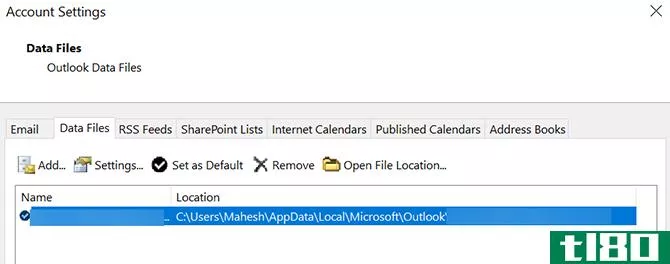 open outlook data file location